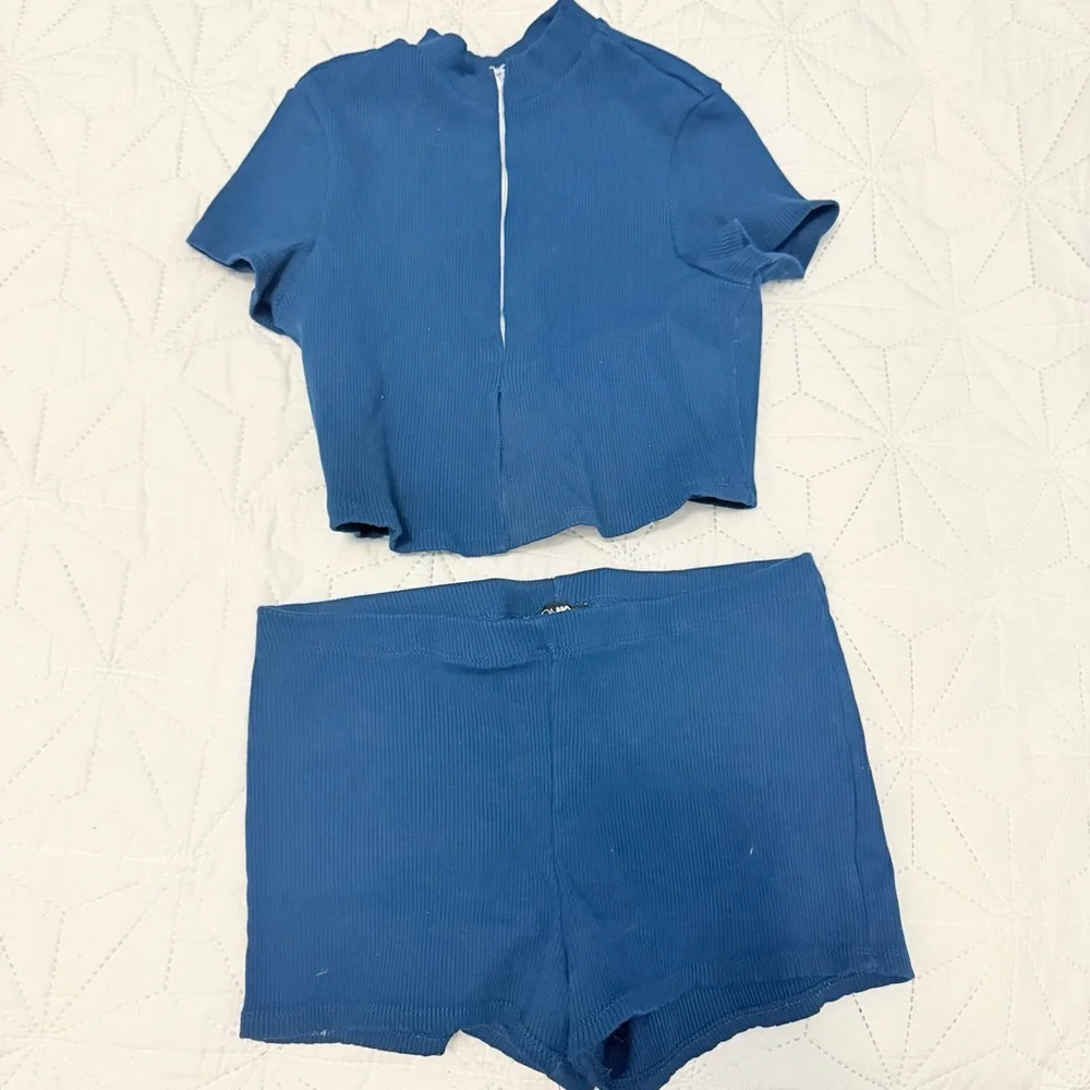 Fashion Nova Blue Ribbed Two-Piece Set - Picture 4 of 6
